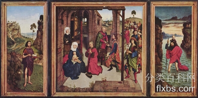 《三联画布拉班特之珠。 左翼：施洗者圣约翰, 中间的木板： 马吉的崇拜, 右翼: 圣克里斯托弗》宗教油画赏析