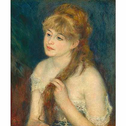 《编织头发的年轻女子》雷诺阿1876年创作绘画赏析