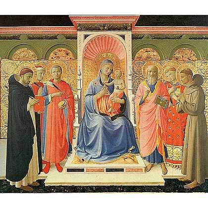 《圣母、圣婴和六位圣徒》安基利柯l445年创作绘画赏析