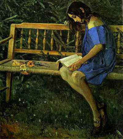 《娜塔莎内斯特洛娃的肖像（在花园长椅上）》人物画作品赏析