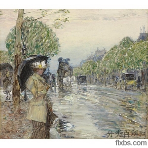 《雨天·在大街上》哈山姆1893年创作绘画赏析