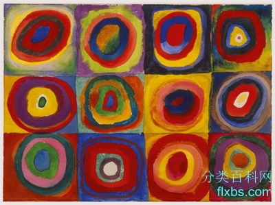 《颜色习作：带有同心圆的正方形》抽象画赏析