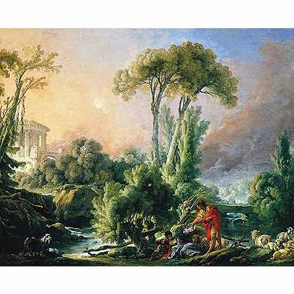 《神殿与河流景观》弗朗索瓦·布歇1762年创作绘画赏析