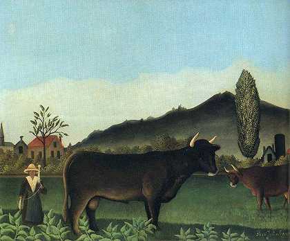 《有牛的风景》人物画作品赏析