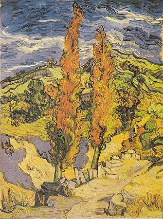 文森特·梵高（Vincent van Gogh）的(穿过山路的两个白杨树)