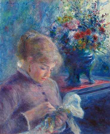 皮埃尔·奥古斯特·雷诺阿(Pierre-Auguste Renoir)的(缝纫的年轻女子)