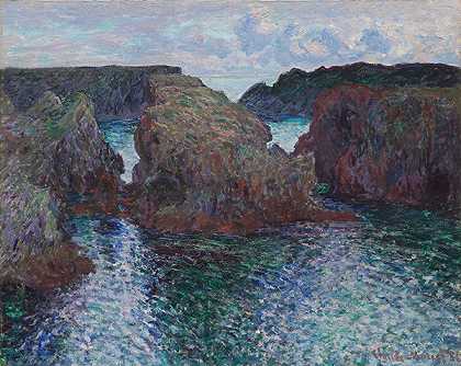 克洛德·莫奈（Claude Monet）的(百丽岛古尔弗尔港的岩石)