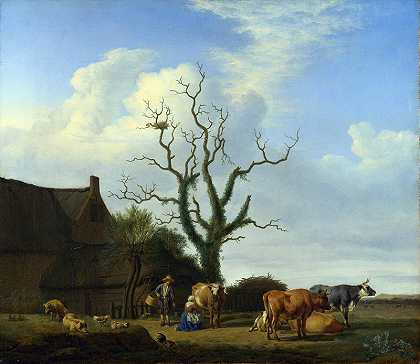 荷兰画家阿德里安·范·德·维尔德（Adrian van de Velde）-(死树的农场)