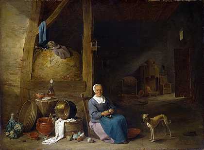 大卫·特尼尔斯（David Teniers the Elder）二世（追随者）-老太太清洗梨