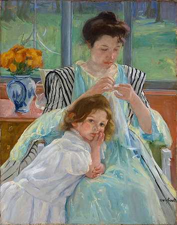 玛丽·卡萨特（Mary Cassatt）–缝制年轻母亲油画作品