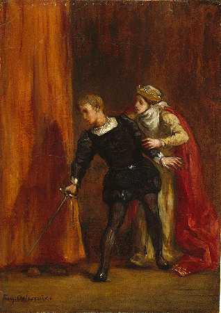 欧仁·德拉克鲁瓦（Eugène Delacroix）–哈姆雷特和他的母亲作品