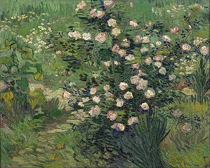文森特·梵高（Vincent van Gogh） –1889年,盛开的玫瑰丛油画