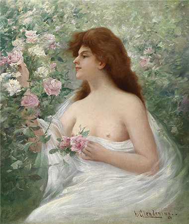 阿尔弗雷德·格兰登宁（英国画家，1861-1907年）-摘玫瑰的女孩
