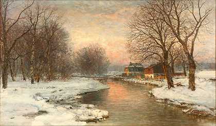 安徒生安徒生伦比（Anders Andersen-Lundby）-慕尼黑的一个冬天晚上油画