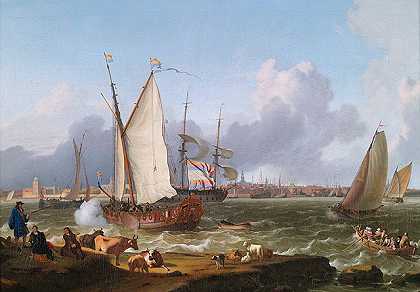鲁道夫·巴克惠曾（Ludolf Bakhuizen）-在埃姆登的道路上的荷兰船只，