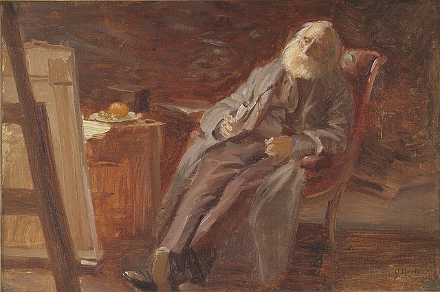 安娜·安切尔 Anna Ancher）-画家菲尔赫姆·凯恩抽着烟斗 