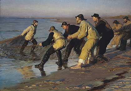 佩德·瑟夫林·柯罗耶（Peder Severin Kroyer）-渔民拖网油画