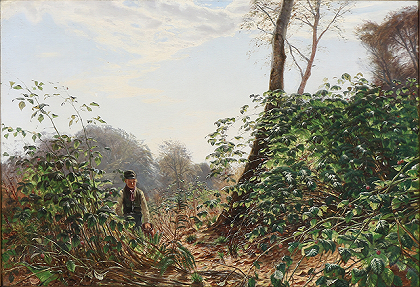 戈弗雷德·克里斯滕森 （Godfred Christensen）-一个男孩正走向红莓灌木丛 油画