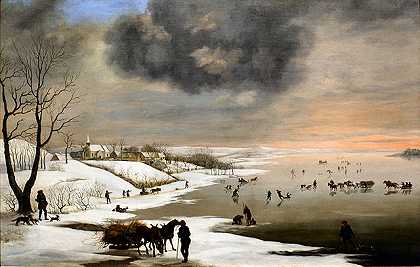 克里斯蒂安·大卫·盖鲍尔（Christian David Gebauer）-(布拉德布兰德教堂)的冬季风景油画