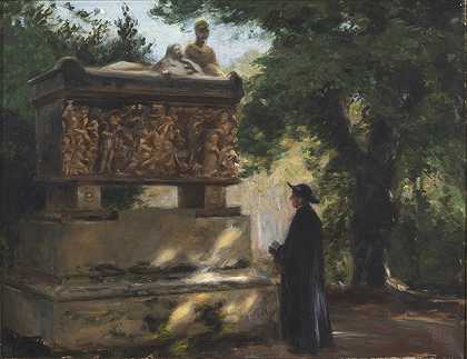 哈·布朗德基尔德 （HA Brendekilde）-石棺前的天主教神父 油画
