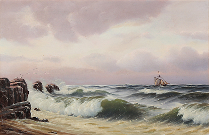 约翰·延斯·诺伊曼（Johan Jens Neumann）-帆船驶过岩石海岸油画