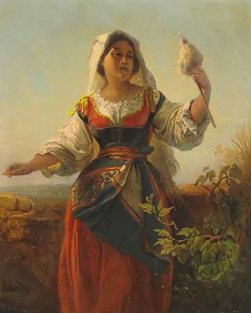 伊丽莎白·耶利高-鲍曼（Elisabeth Jerichau-Baumann）-来自撒丁岛的年轻女子穿着她的传统服装油画
