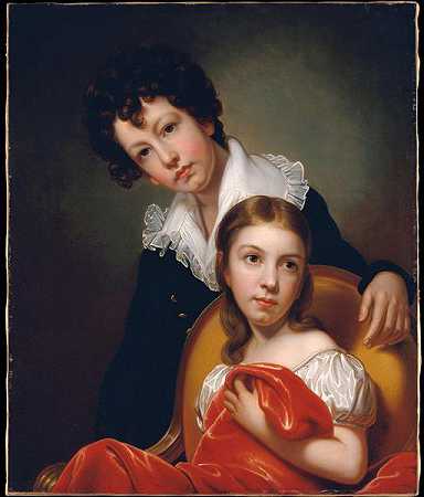 伦勃朗·皮尔(Rembrandt Peale)-迈克尔·安杰洛和艾玛·克拉拉·皮尔.油画