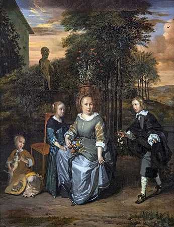巴恩·格拉特（Barend Graat）-风景中的全家福油画