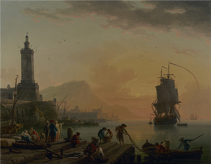克劳德·约瑟夫·韦内特（ Claude-Joseph Vernet）-地中海港口的平静油画