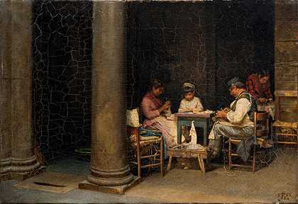 克里斯蒂安·扎尔特曼（Kristian Zahrtmann）-法尔内塞宫（Palazzetto Farnese）的庭院油画