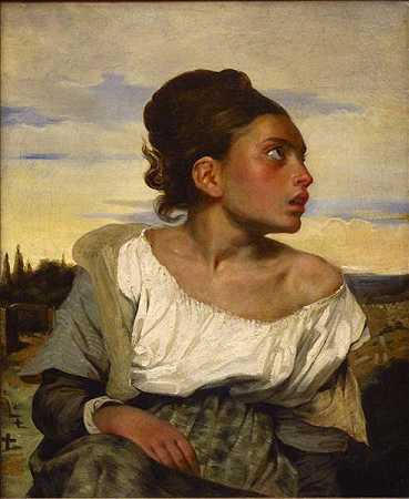 欧仁·德拉克鲁瓦（Eugene Delacroix）-公墓里的孤儿油画