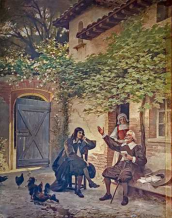 爱德华·德巴特·蓬桑（Edouard Debat- Ponsan）-莫利埃（Molière）和古多利（Goudouli）油画