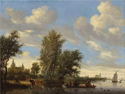 所罗门·范·雷斯达尔（Salomon van Ruysdael）-渡河景观，1649年