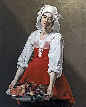 尼古拉斯·图尼尔（Nicolas Tournier）- 水果碗的农妇.油画