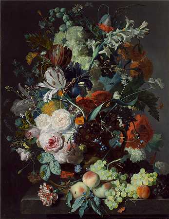 扬·范·休森（Jan van Huysum）-静物花卉与水果油画