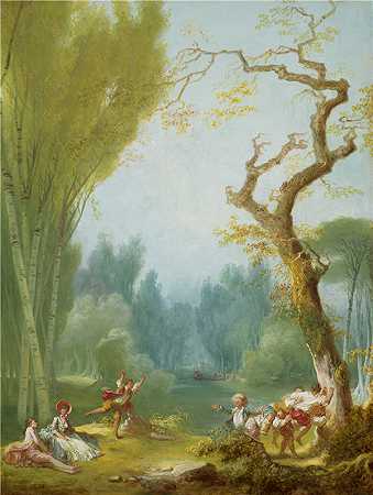 让·奥诺雷·弗拉戈纳尔（Jean Honoré Fragonard）-骑马游戏油画