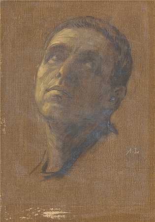 阿方斯·莱格罗斯（Alphonse Legros）-翘着眼睛的男人的头油画