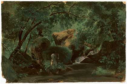 安德烈·吉鲁（AndréGiroux）-森林内部的画家油画