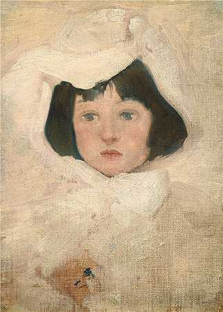英国19世纪-白衣的小女孩高清油画下载