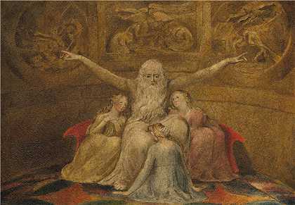 威廉·布雷克（William Blake）-约伯和他的女儿们.油画