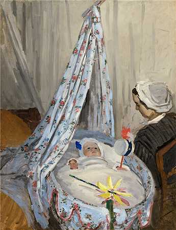 克洛德·莫奈（Claude Monet）-摇篮-卡米尔与艺术家的儿子油画