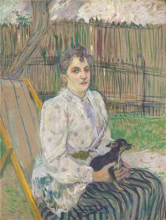 亨利·德·图卢兹-劳特雷克（Henri de Toulouse-Lautrec）-夫人与狗油画
