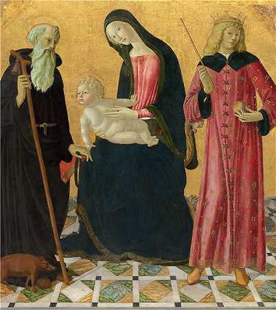 Neroccio de'Landi-麦当娜和孩子与圣安东尼