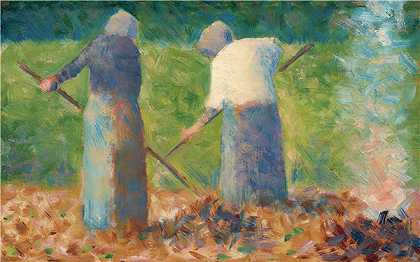 乔治·修拉（Georges Seurat）-Montfermeil的干草机油画