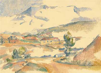 保罗·塞尚（Paul Cézanne）-Montagne Sainte-Victoire，来自加丹附近油画