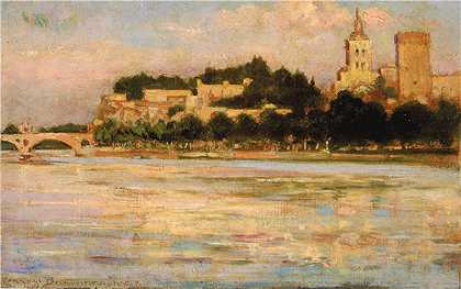 卡洛尔·贝克维斯（Carroll Beckwith）-教皇宫殿和阿维尼翁桥 1911年绘画