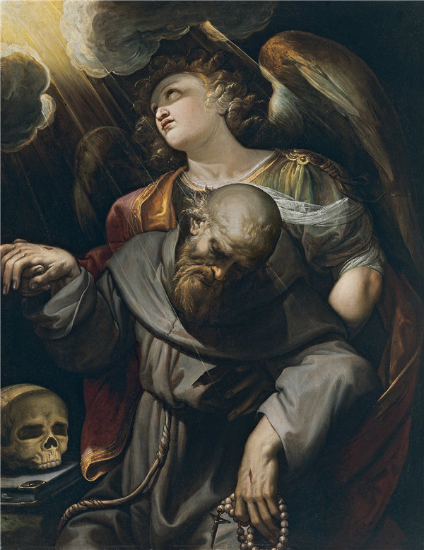 费拉乌·芬佐尼 Ferraù Fenzoni）-圣弗朗西斯与污名，由一个天使举起 1610年-1620年油画