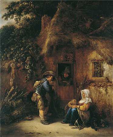 伊萨克·范·奥斯塔德（Isack van Ostade）-旅行者在平房门 1649年绘画