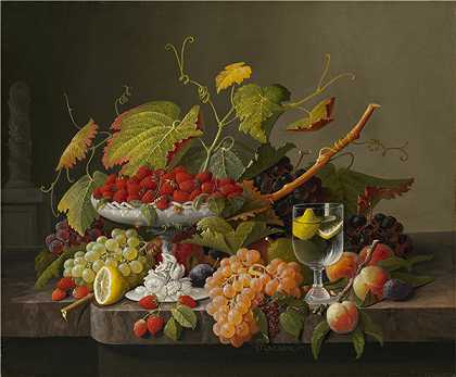 塞弗林·罗森（Severin Roesen）-丰富的水果 1860年绘画