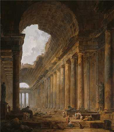 休伯特·罗伯特（Hubert Robert）-古庙油画 1787年作品高清